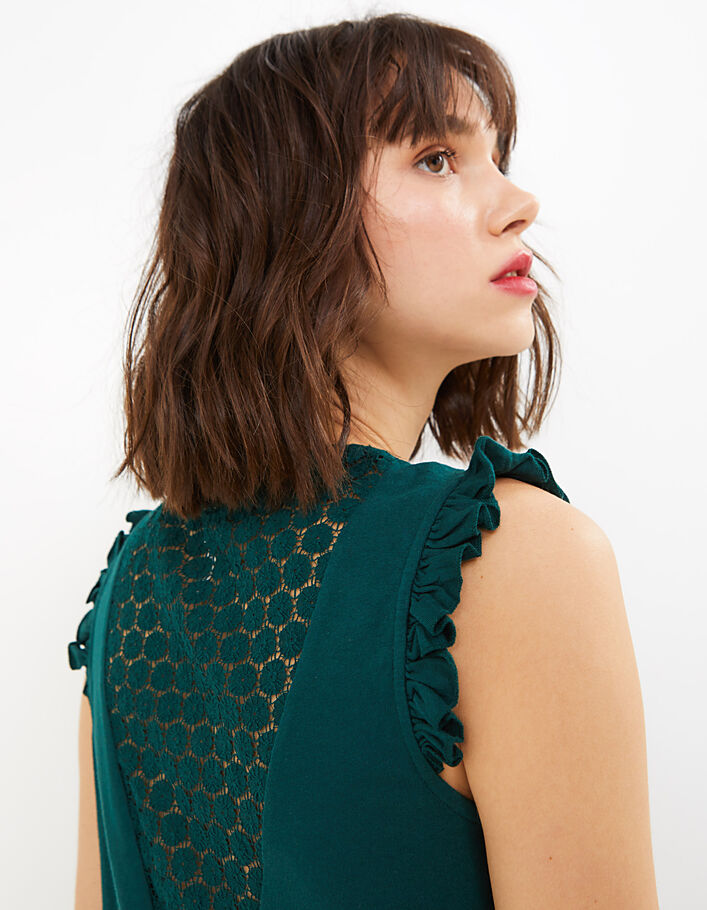 I.Code green A la plage embroidered T-shirt with lace back - I.CODE