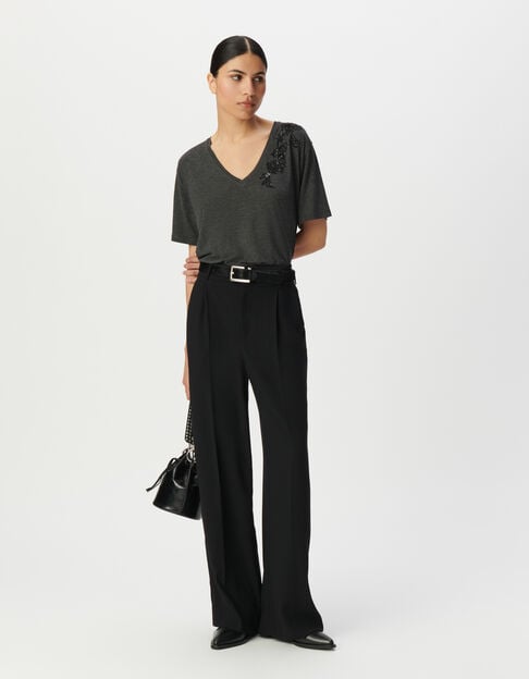 Pantalón traje ancho negro tiro alto mujer - IKKS