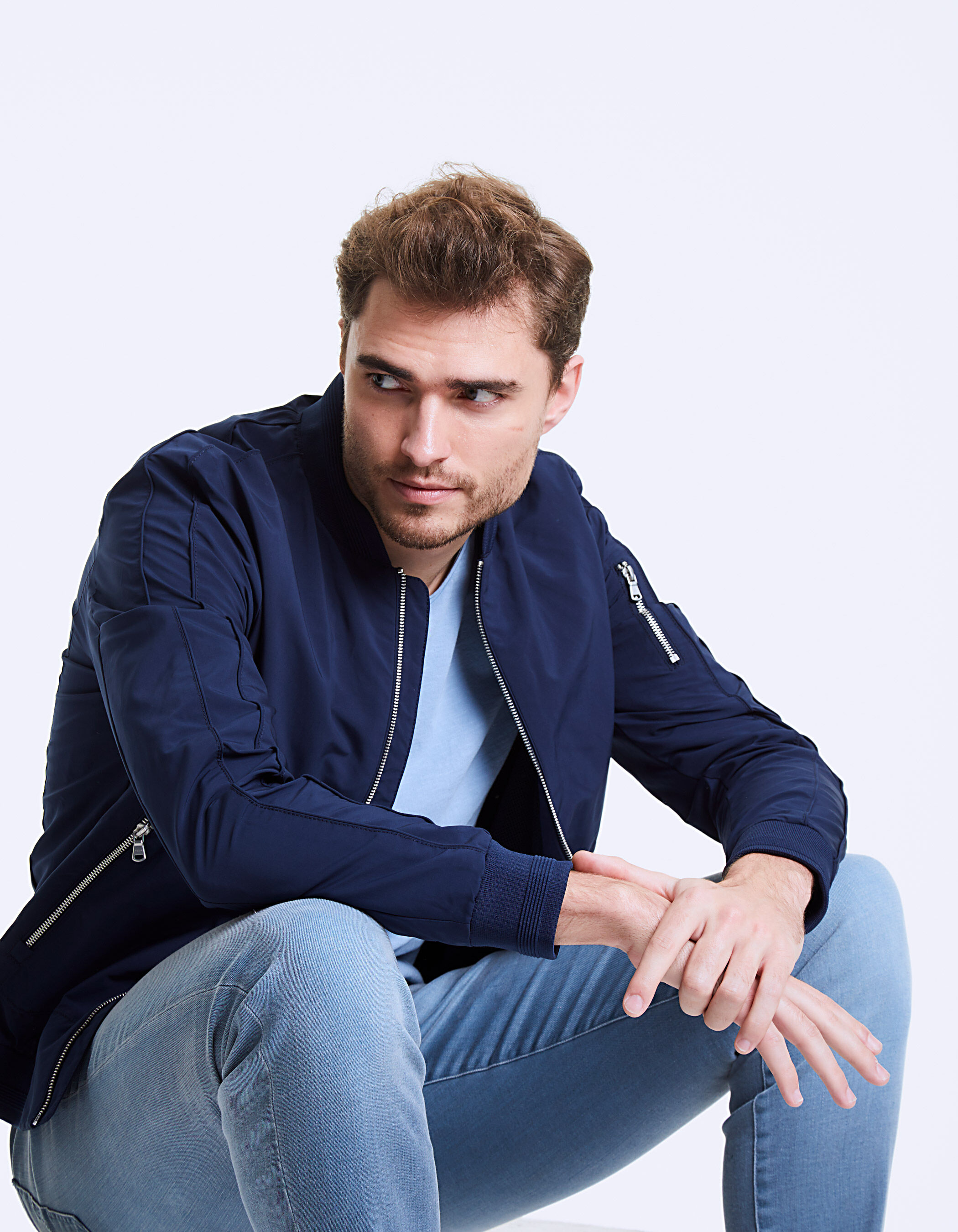 Mens denim online baseball jacket