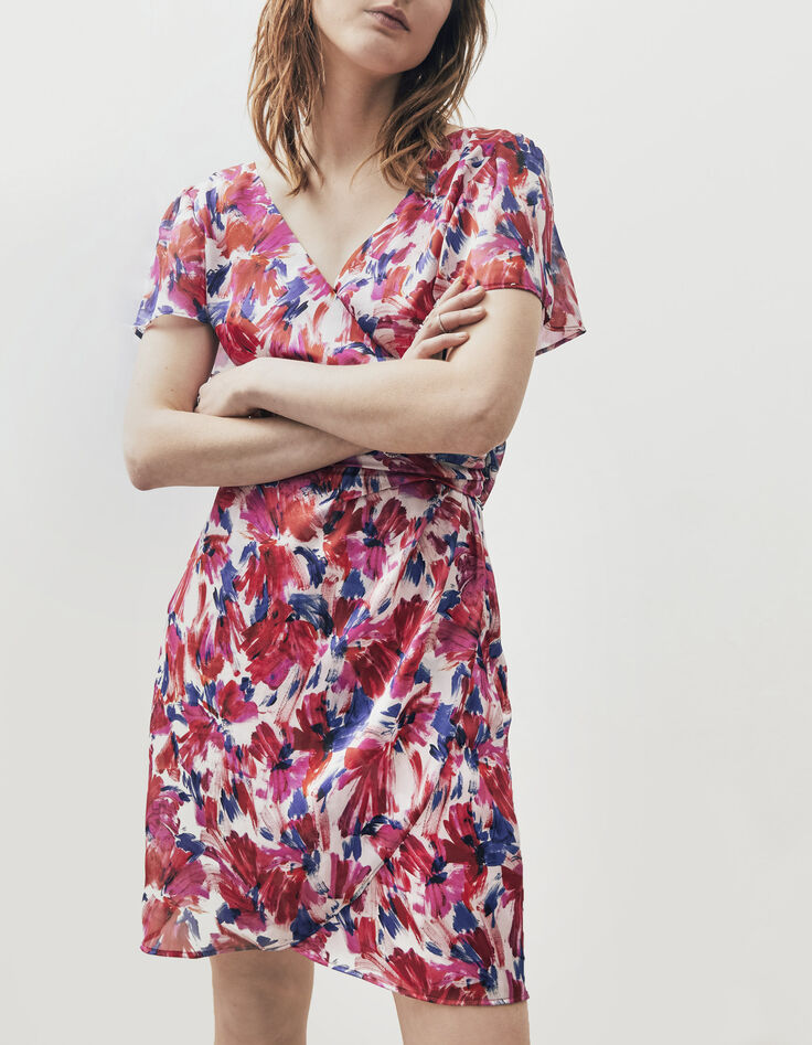Gedrapeerde voile jurk met flashy bloemenprint dames-6