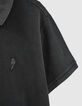 Men’s black faded pique knit polo shirt-3