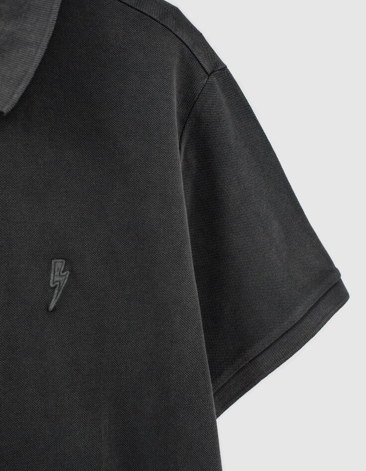 Men’s black faded pique knit polo shirt-3 Men’s black faded pique knit polo shirt-3