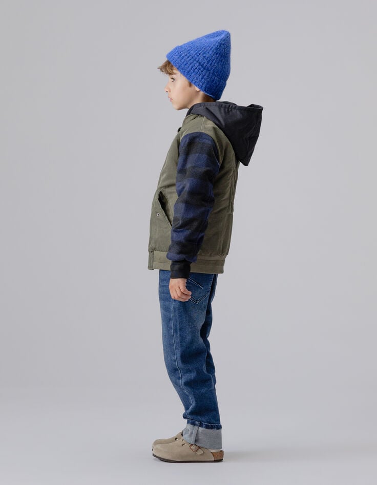 Khaki Jungenjacke Karo-Ärmeln und Bomberjacke-3 Khaki Jungenjacke Karo-Ärmeln und Bomberjacke-3