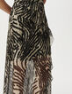 Women’s black ruffled long skirt with zebra print-4