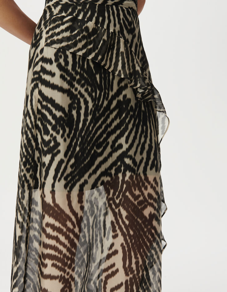 Women’s black ruffled long skirt with zebra print-4