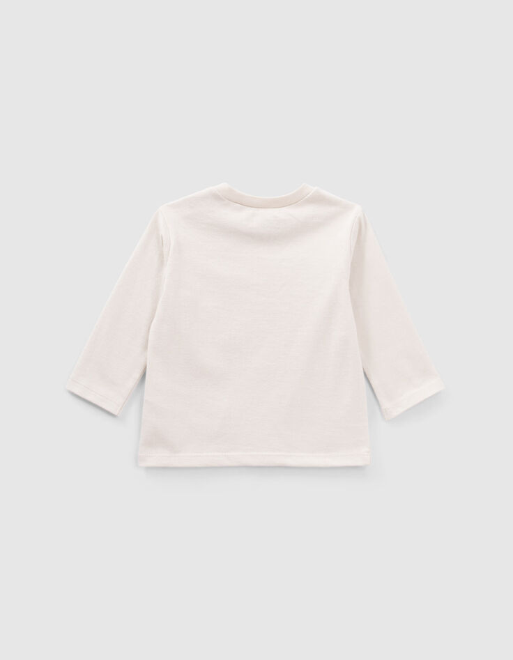 T-shirt beige coton bio visuel tigre et typo floquée bébé garçon-3