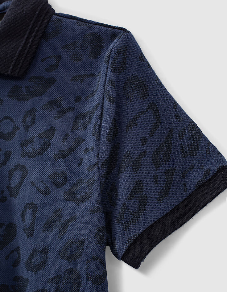 Polo indigo bio à motif léopard garçon -6