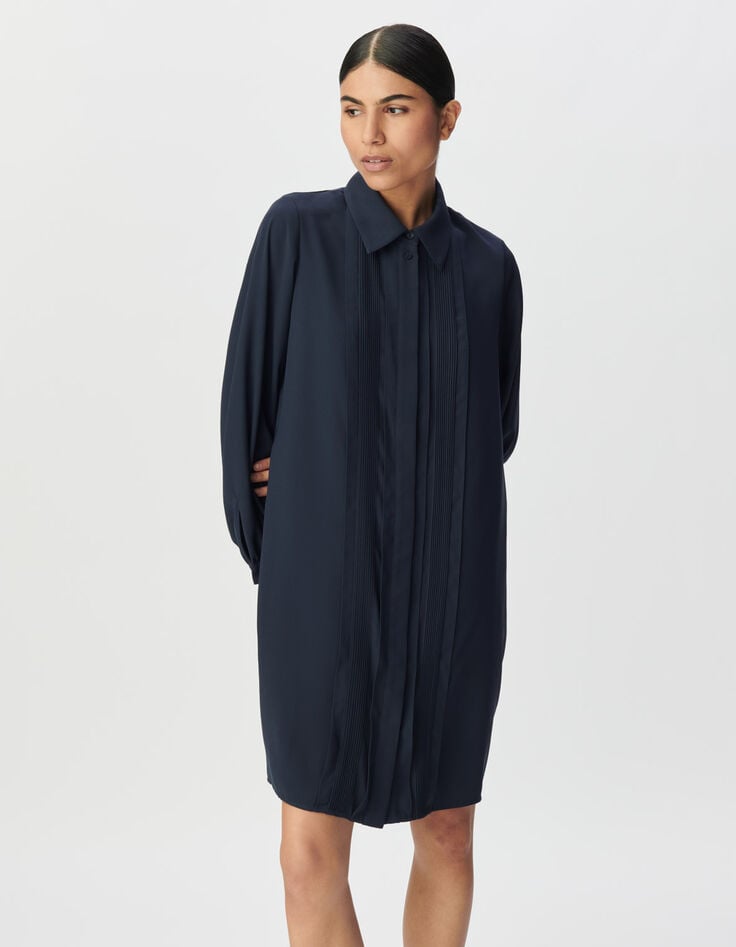Women’s navy shirt dress, detachable double jewel collar-2 Women’s navy shirt dress, detachable double jewel collar-2