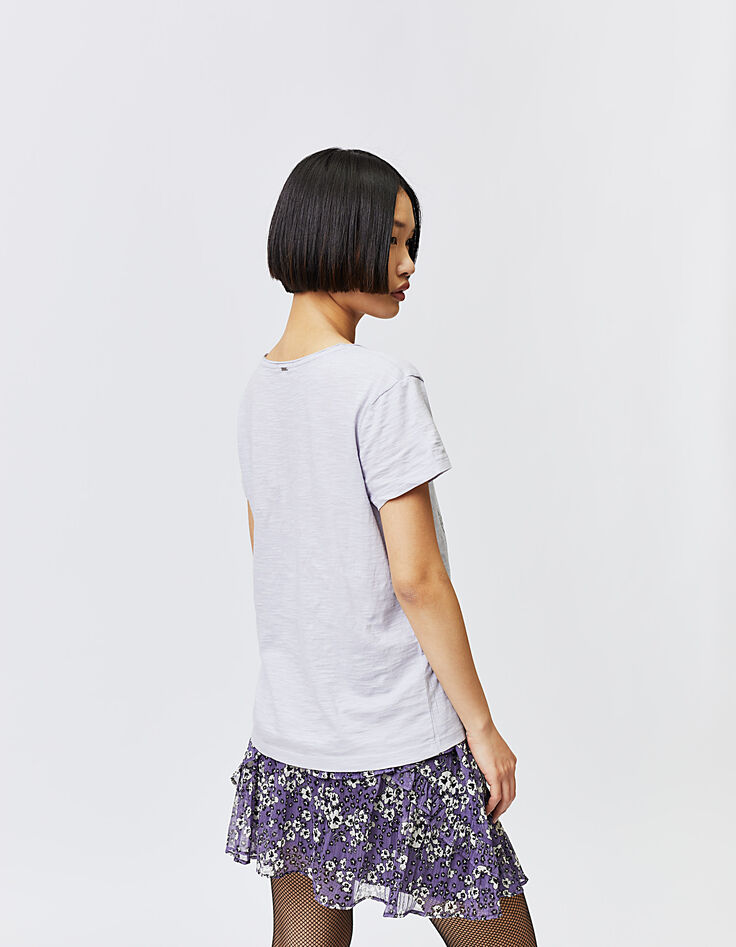 Tee-shirt lilas coton flammé message femme-3