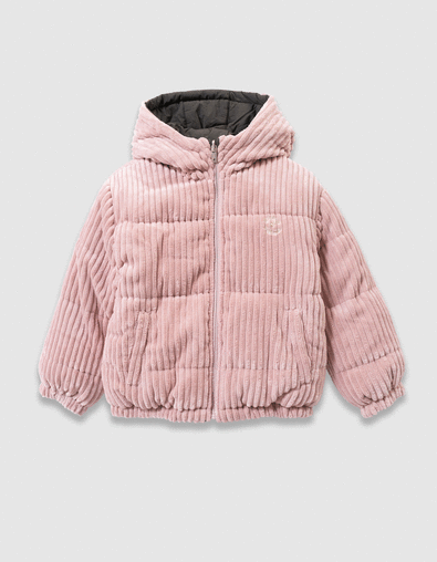 Plumas reversible caqui y rosa pana niña - IKKS