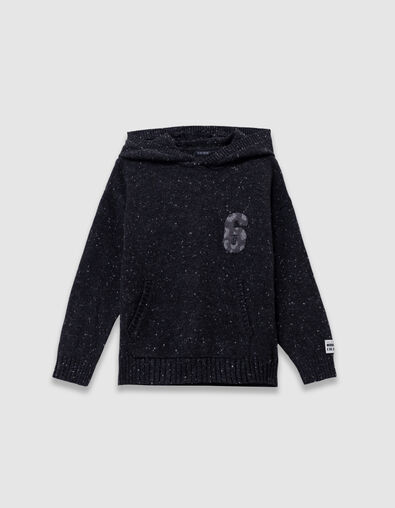 Jersey capucha negro punto jaspeado insignia cifra niño - IKKS