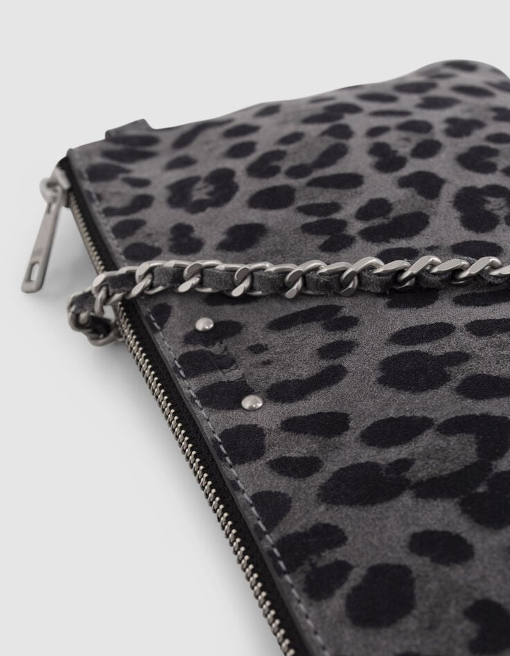 Dament&auml;schchen 111 aus grauem Leder mit Leopardentupfen-3