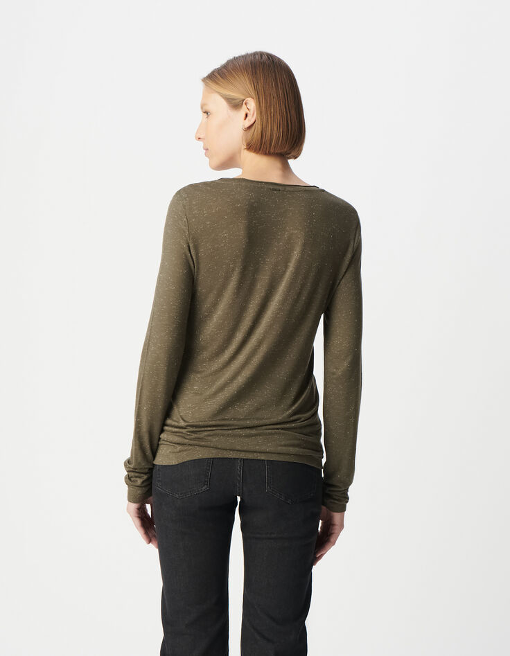 Tee-shirt kaki pailleté broderie chevrons Femme-4