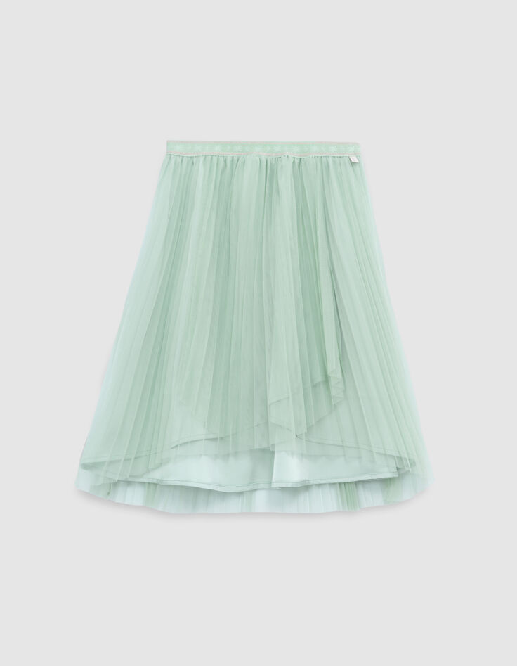 Jupe-tutu midi vert d'eau plissée asymétrique fille-2