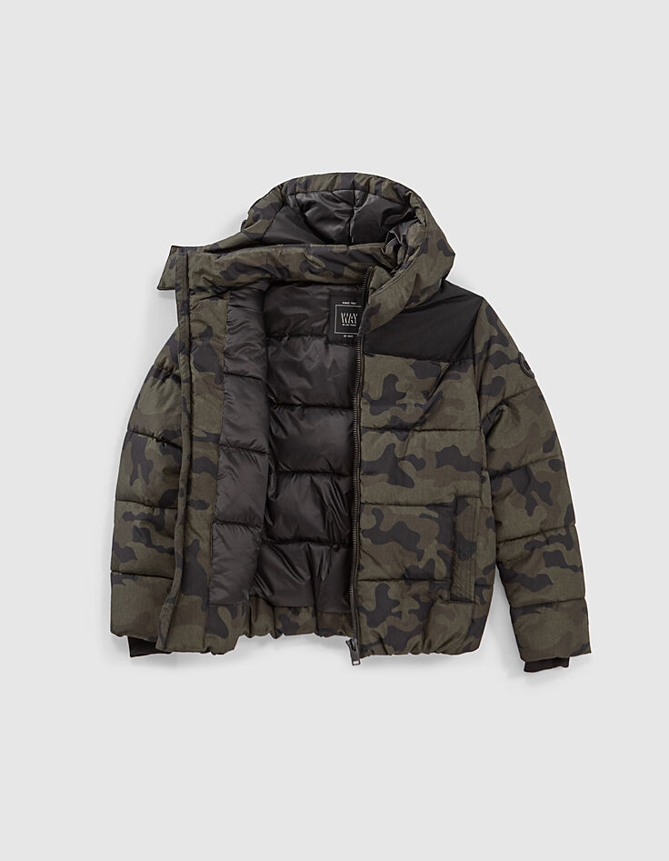 Bronzefarbene Jungensteppjacke mit Camouflageprint -2