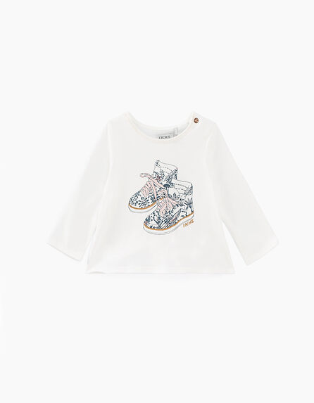 Cremeweißes T-Shirt mit Schuhmotiv für Babymädchen