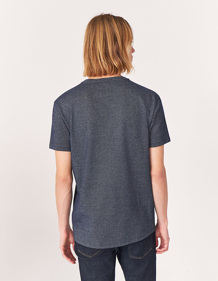 Tee-shirt bleu foncé jacquard faux-uni Homme-3 Tee-shirt bleu foncé jacquard faux-uni Homme-3
