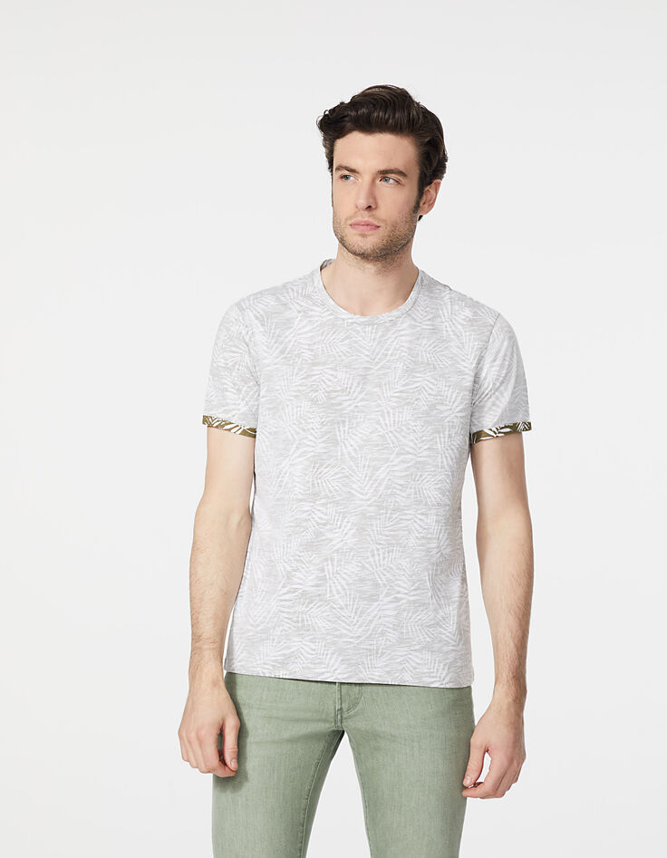 Camiseta caqui estampado hojas Hombre-2