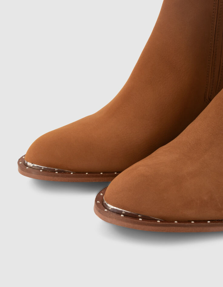 Botines cuero camel tachuelas nobuck mujer-5