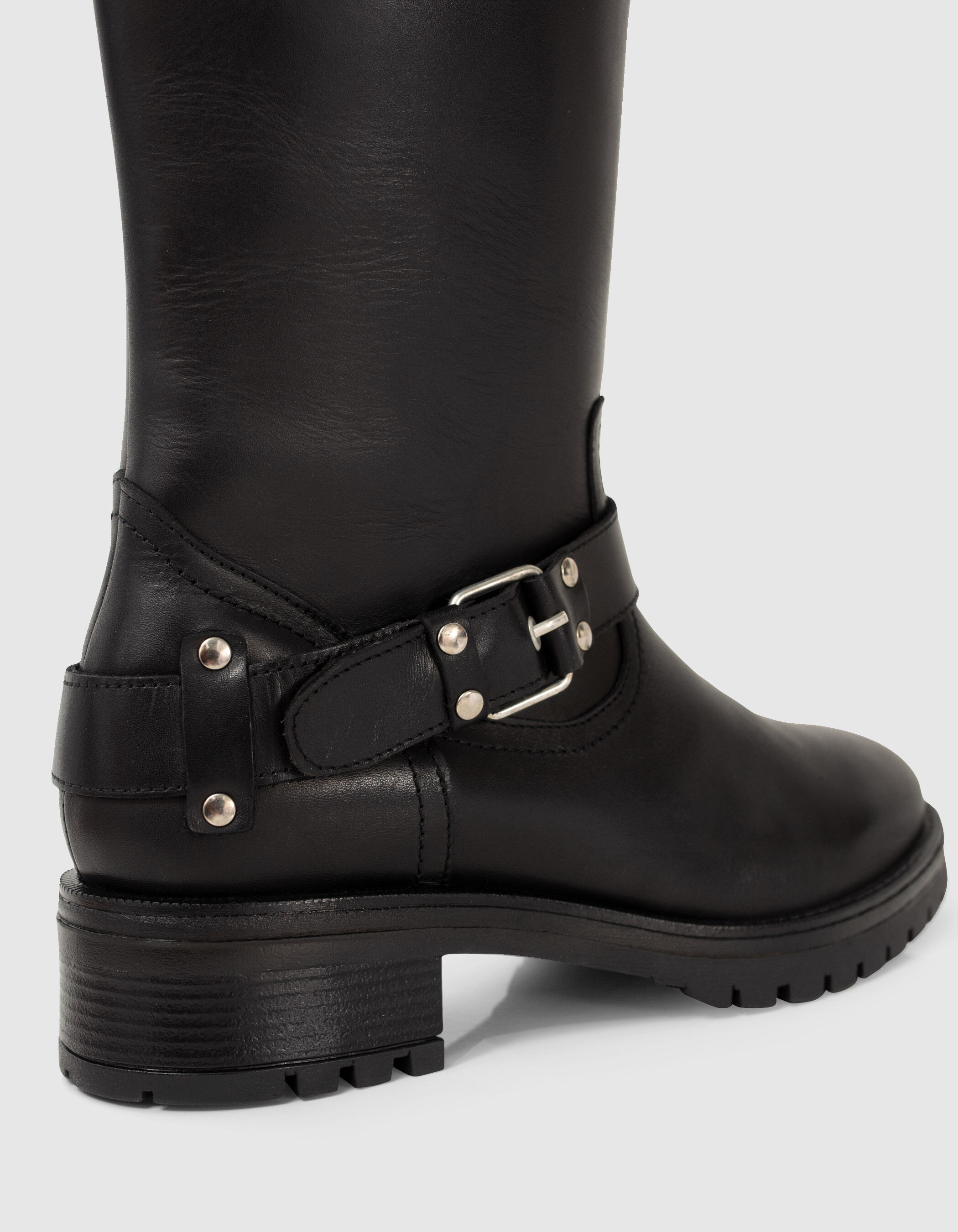 Bottes esprit motard noires cuir semelles crant es Femme