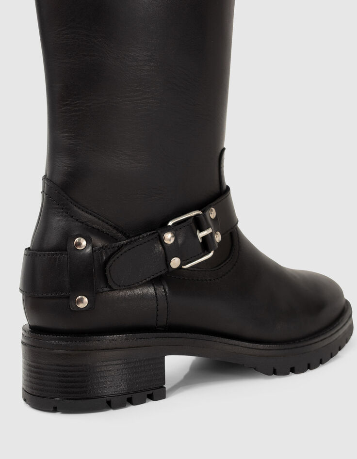 Women’s black leather biker-style boots with lugged sole-4