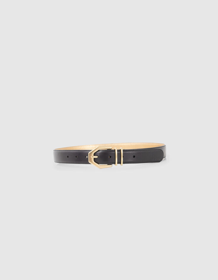 Ceinture noire cuir intérieur doré Femme-5