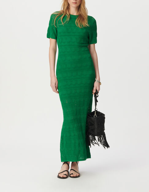 Robe longue verte tricot crochet Femme - IKKS