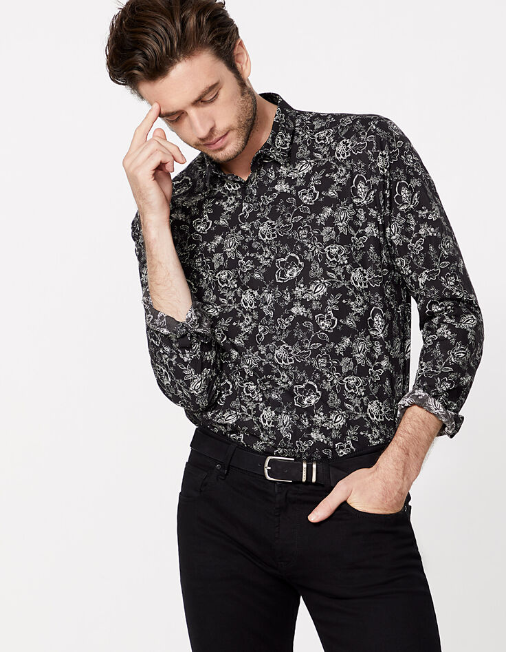 Schwarzes Herren REGULAR-Hemd mit Blumenprint-4