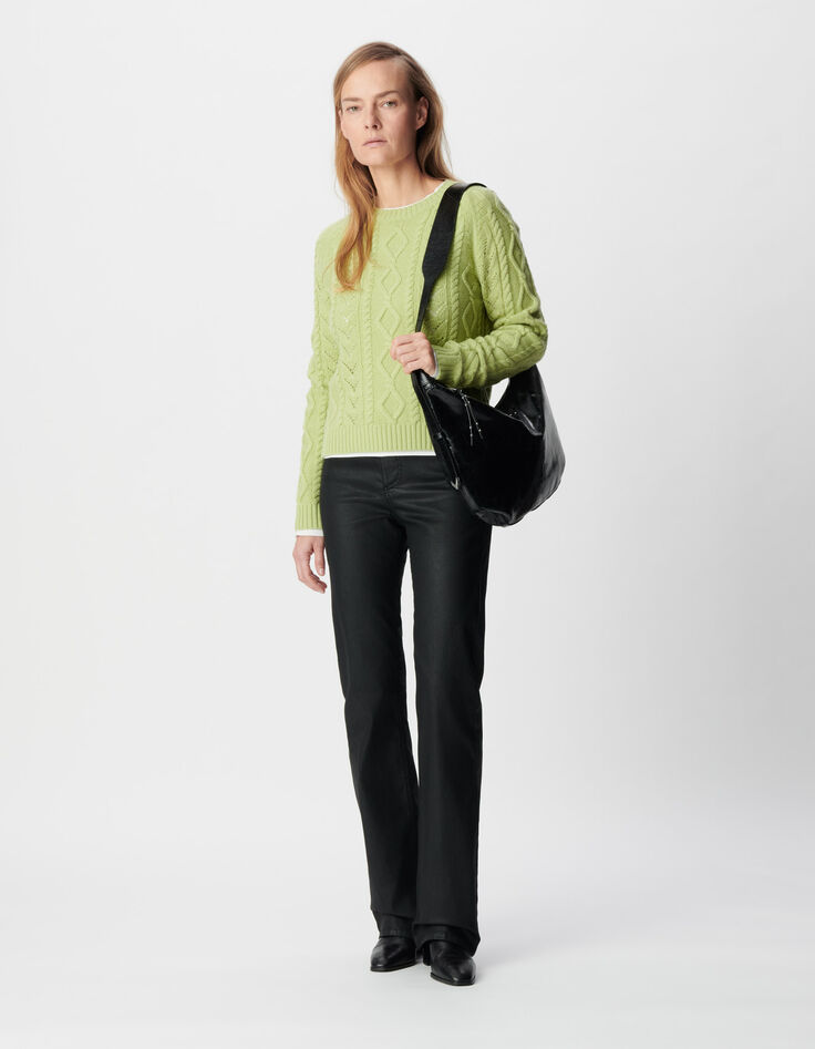 Women&rsquo;s cable knit merino wool sweater with round neck-2