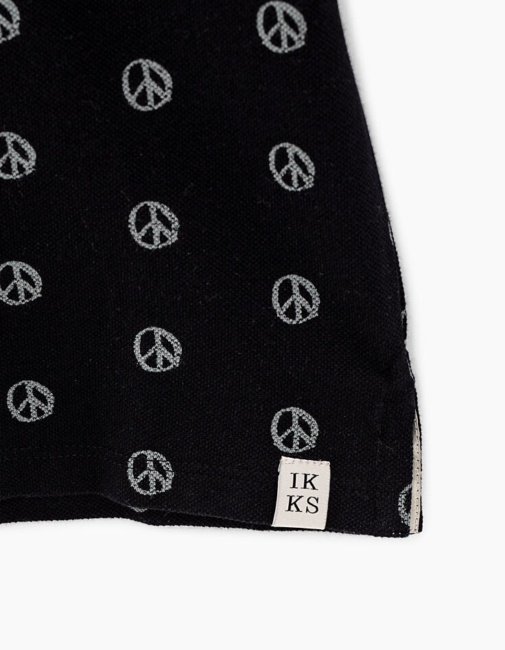 Boy’s black peace and love print polo shirt-5