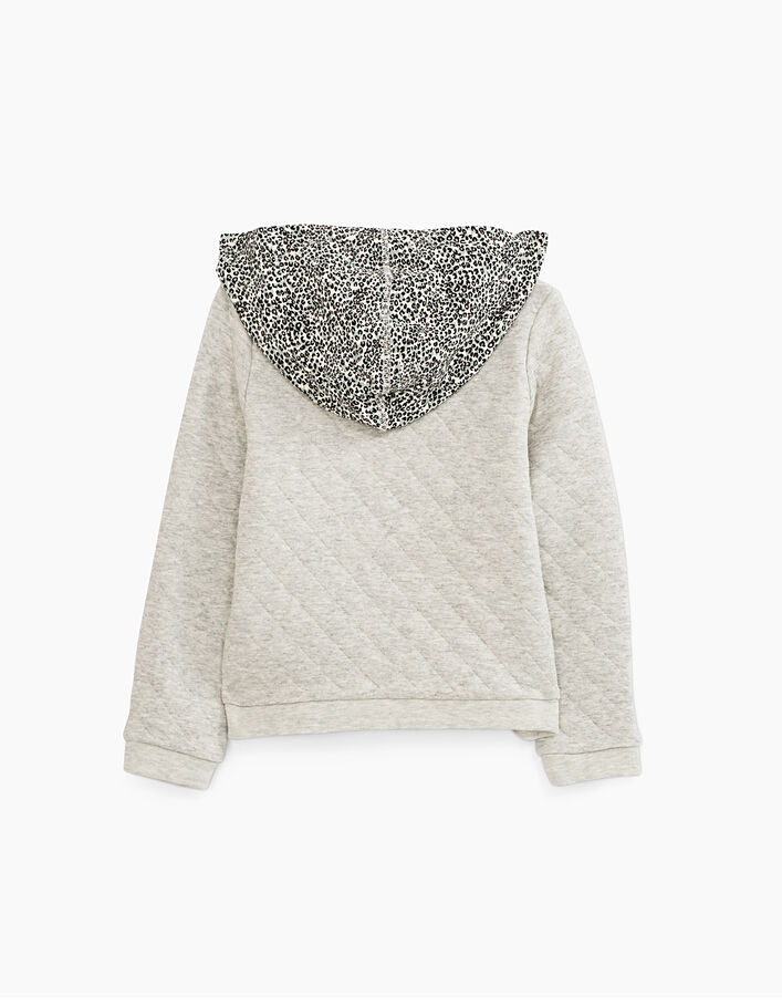 Girl’s medium grey marl quilted leopard hood sweatshirt - IKKS