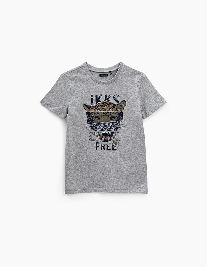 Tee-shirt gris chiné moyen visuel léopard garçon  - IKKS