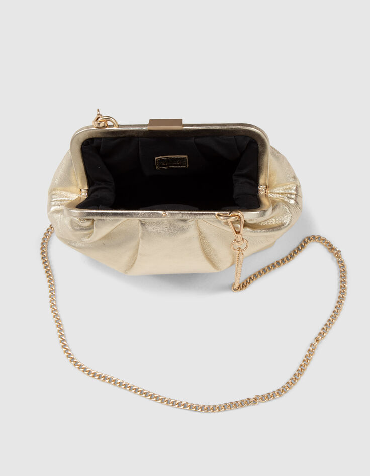 Goldfarbene Damenbeuteltasche aus Metallic-Leder-7