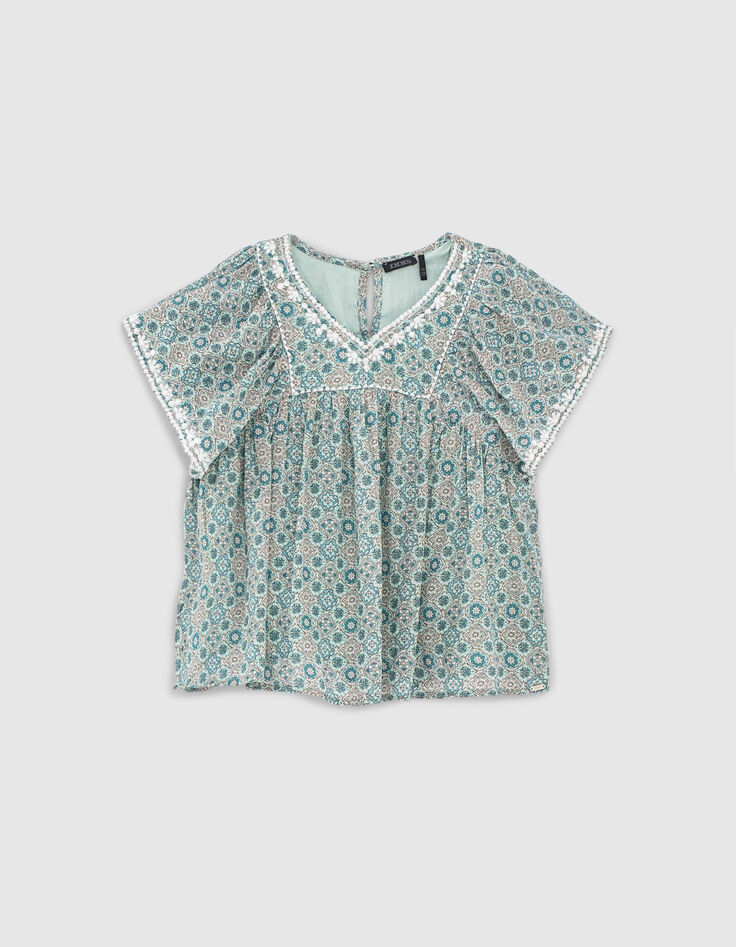 Top holgado aguamarina con estampado geom&eacute;trico ni&ntilde;a-1