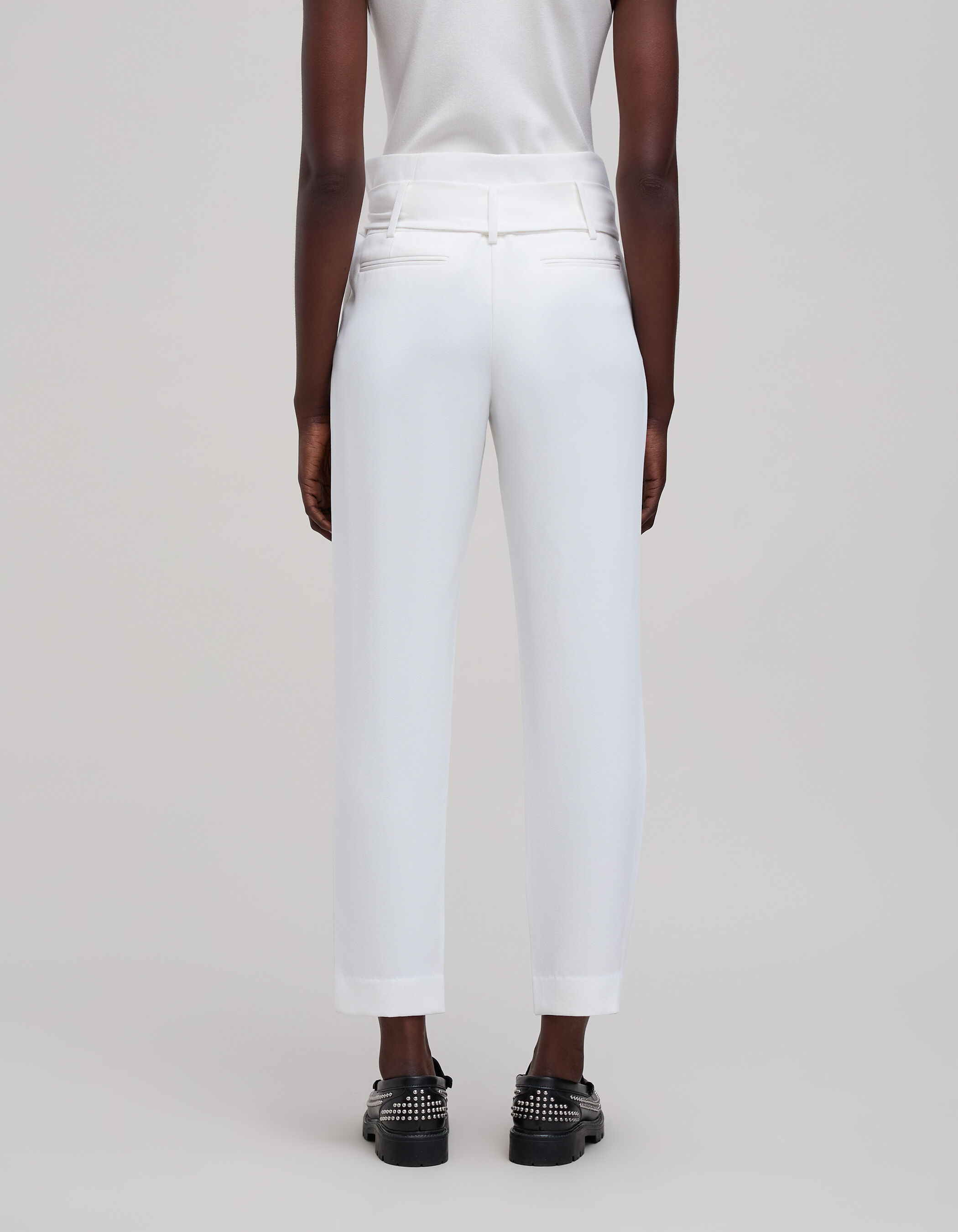 Pantalon blanc femme taille haute discount