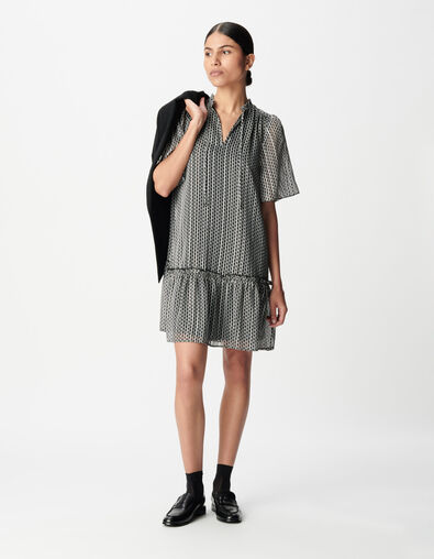 Robe noire imprim&eacute; graphique bicolore Femme - IKKS