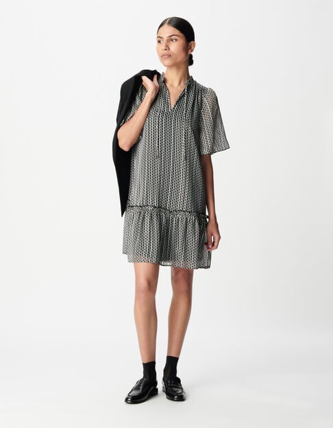 Women's two-tone graphic print black dress - IKKS