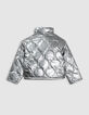 Grey metallic padded jacket with removable hood for girl-6