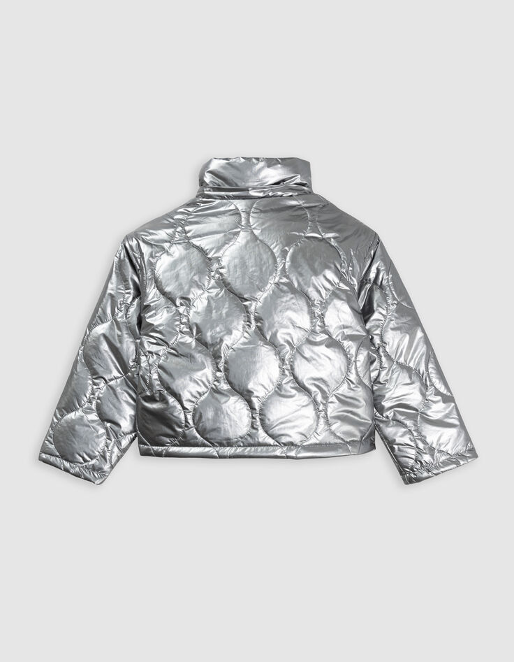 Grey metallic padded jacket with removable hood for girl-6