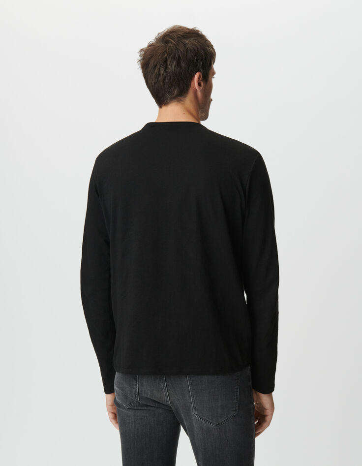 Camiseta manga larga negra algodón flameado hombre-3