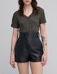 Brons omkeerbaar T-shirt lurex vlecht V-hals Dames-4