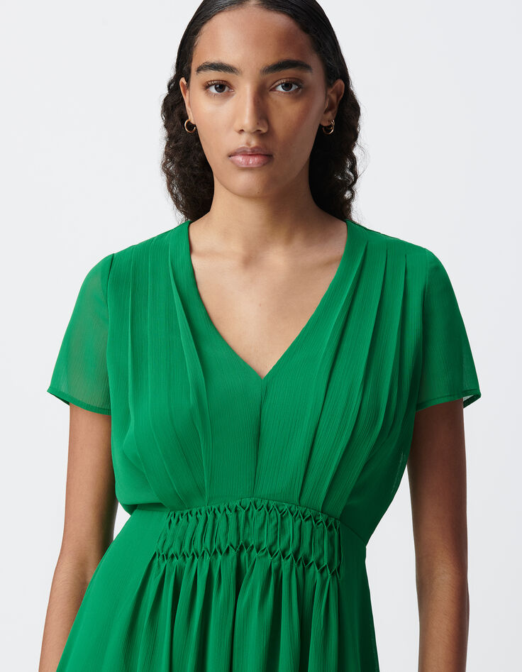 Vestido verde plisado cintura-4