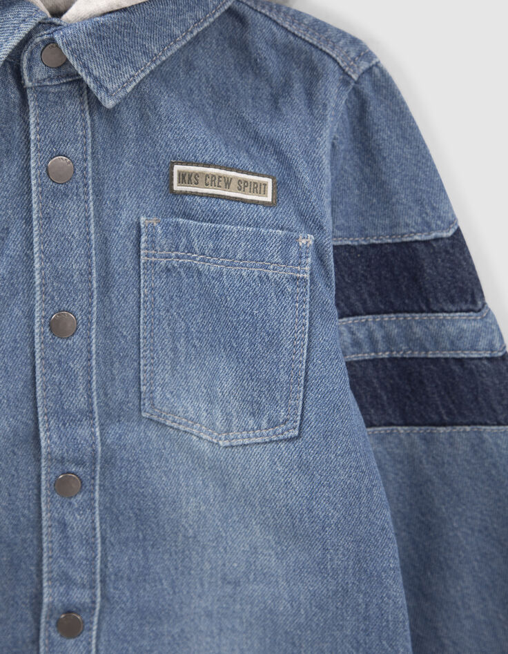Chemise en jean bleu bio capuche amovible gar&ccedil;on-5