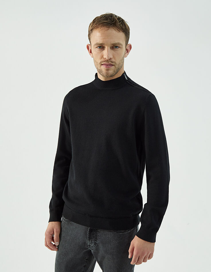 Pull noir camionneur tricot à zip IKKS BETTER Homme-1