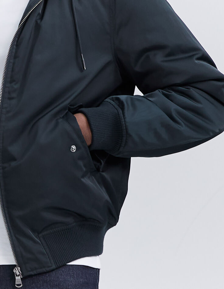 Marineblaue Herrenbomberjacke aus Nylon mit Kapuze-5