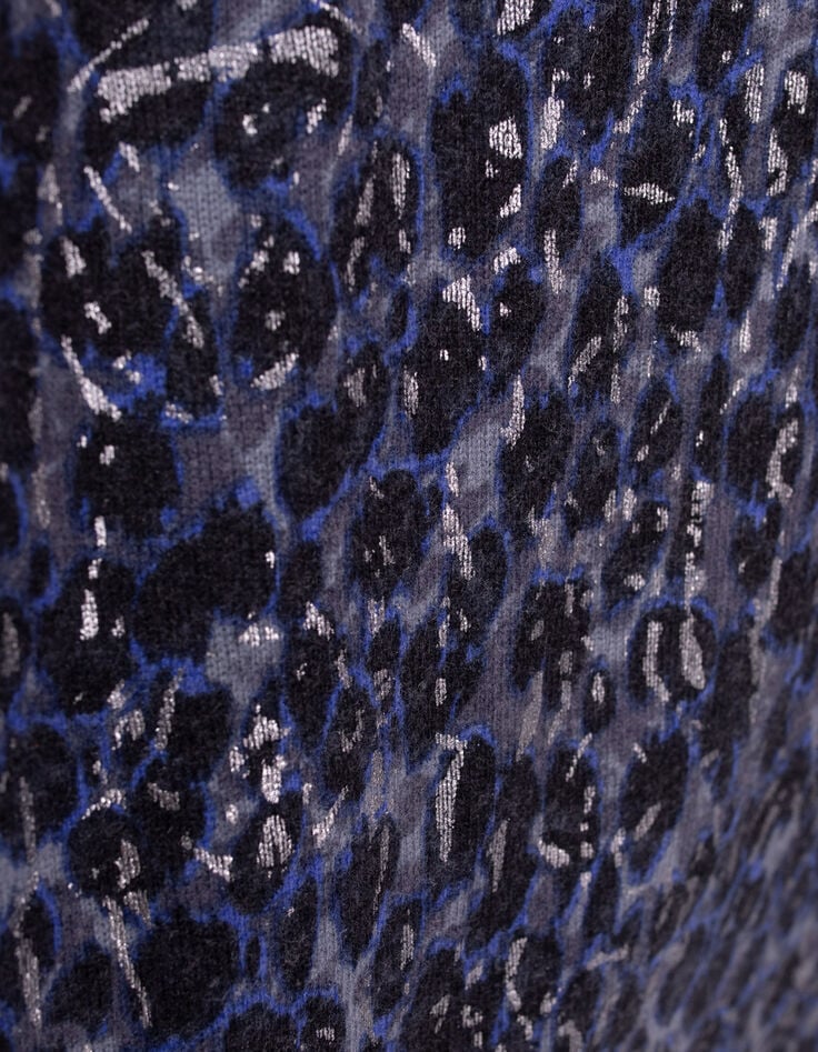 Marineblaues Damenstrickpullover mit Fleckenprint-3