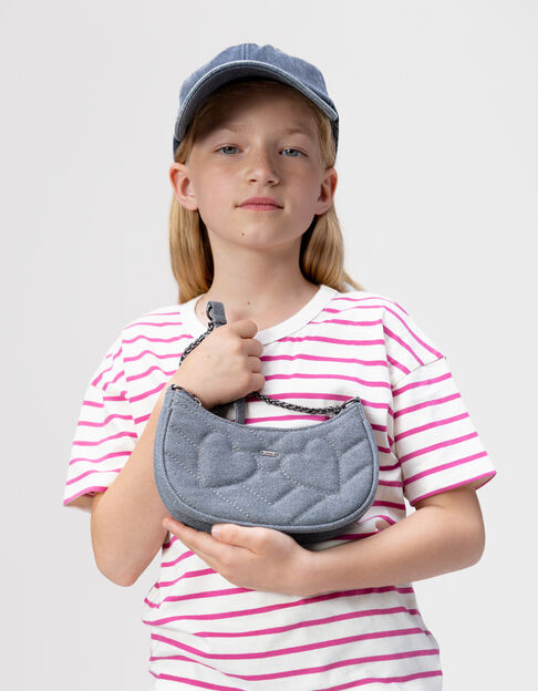 Sac à main bleu pailleté matelassage cœurs fille - IKKS