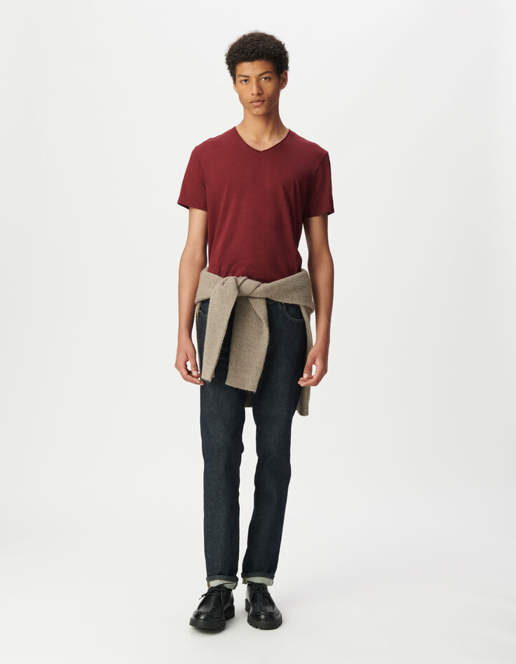 T-shirt encolure V bordeaux coton bio flammé Homme-5 T-shirt encolure V bordeaux coton bio flammé Homme-5