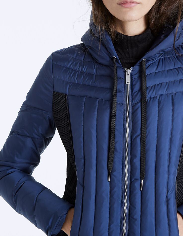 Marineblaue Damen-Steppjacke mit Kapuze und Mesh-4 Marineblaue Damen-Steppjacke mit Kapuze und Mesh-4