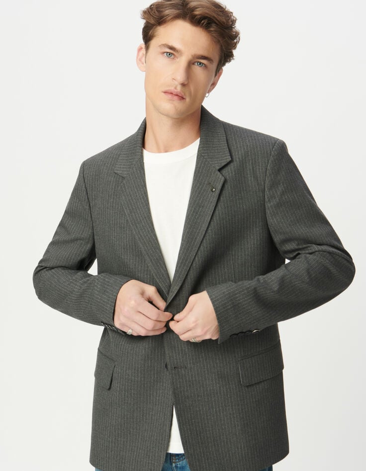 Men’s grey pinstripe suit jacket-4 Men’s grey pinstripe suit jacket-4